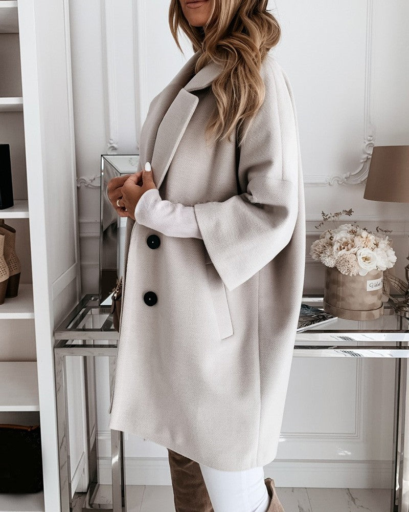 Women's Fashion Button Design Long Sleeve Casual Coat