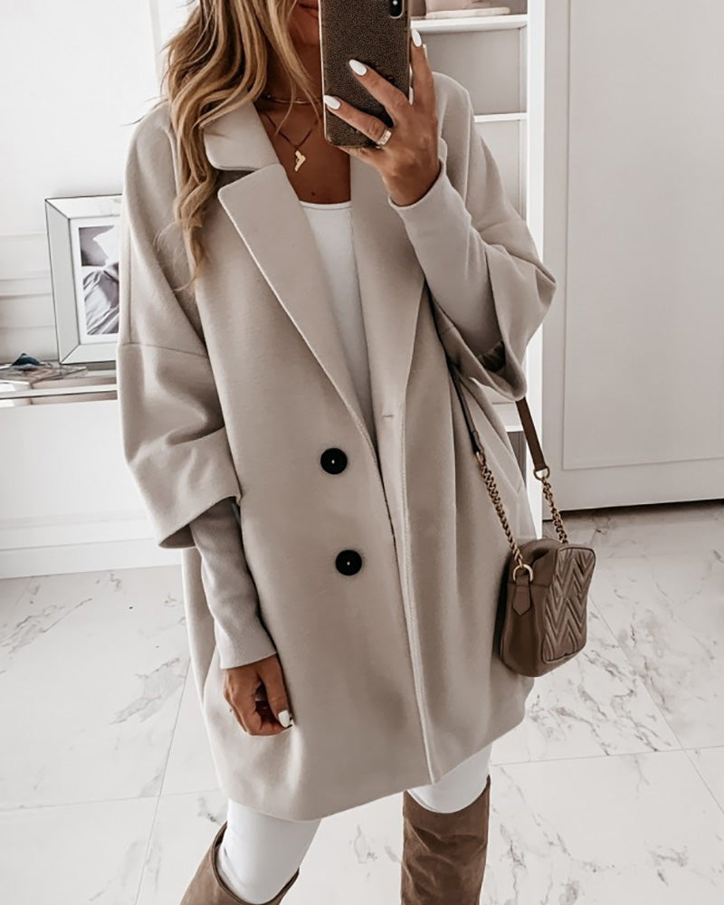 Women's Fashion Button Design Long Sleeve Casual Coat