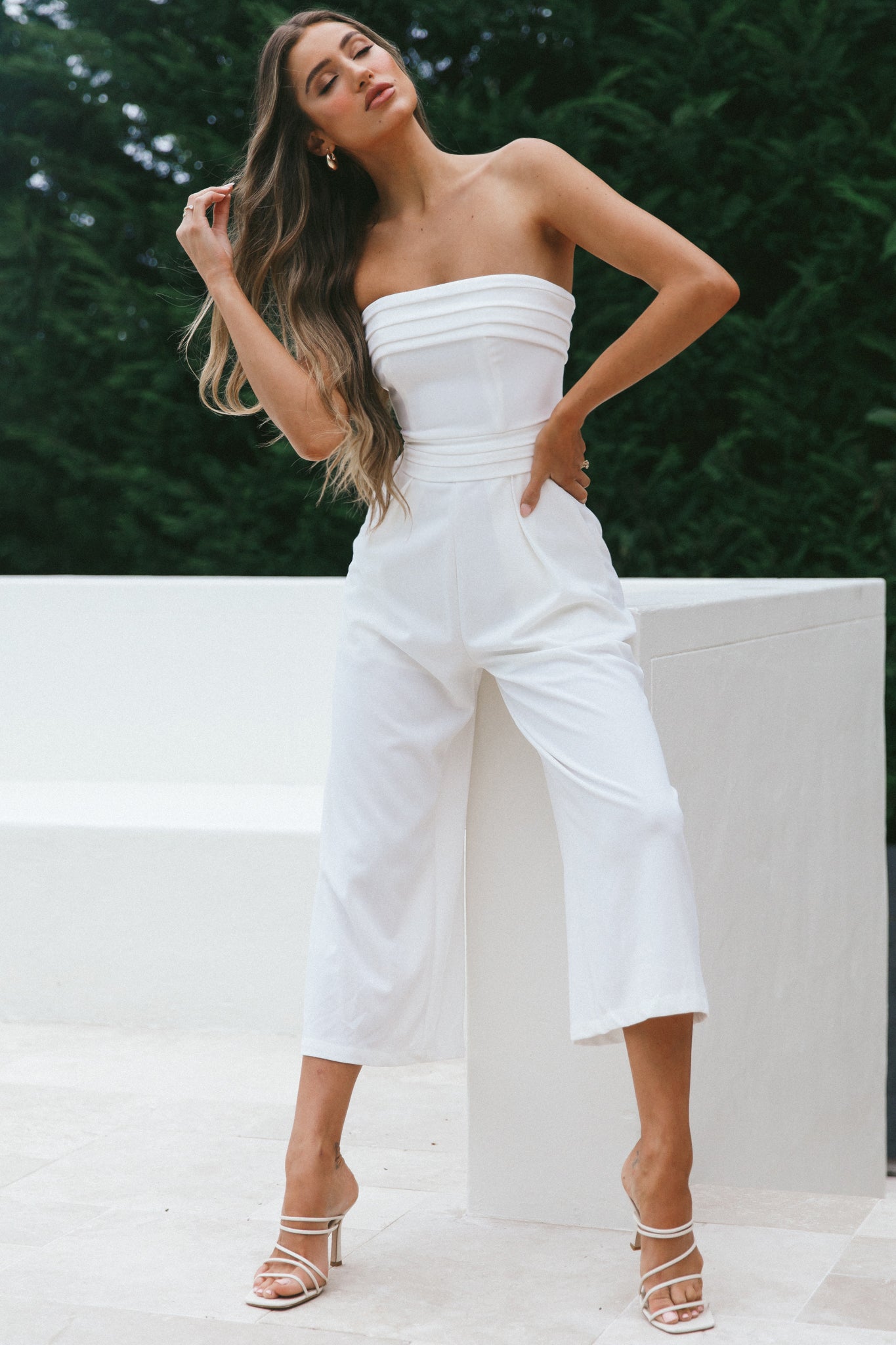 Charlotte Strapless Wide Leg Jumpsuit White