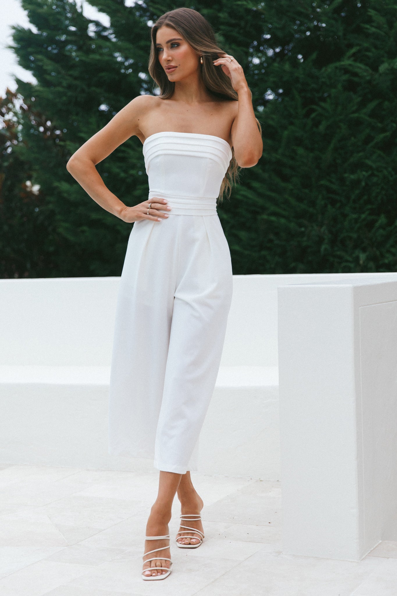 Charlotte Strapless Wide Leg Jumpsuit White