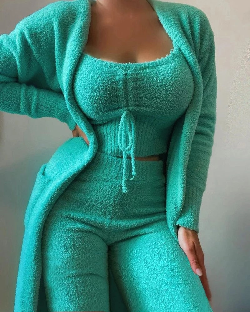 2022 New Winter Women's Velvet Pajamas 3 Pieces Suit S-3XL