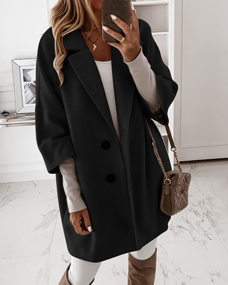 Women's Fashion Button Design Long Sleeve Casual Coat