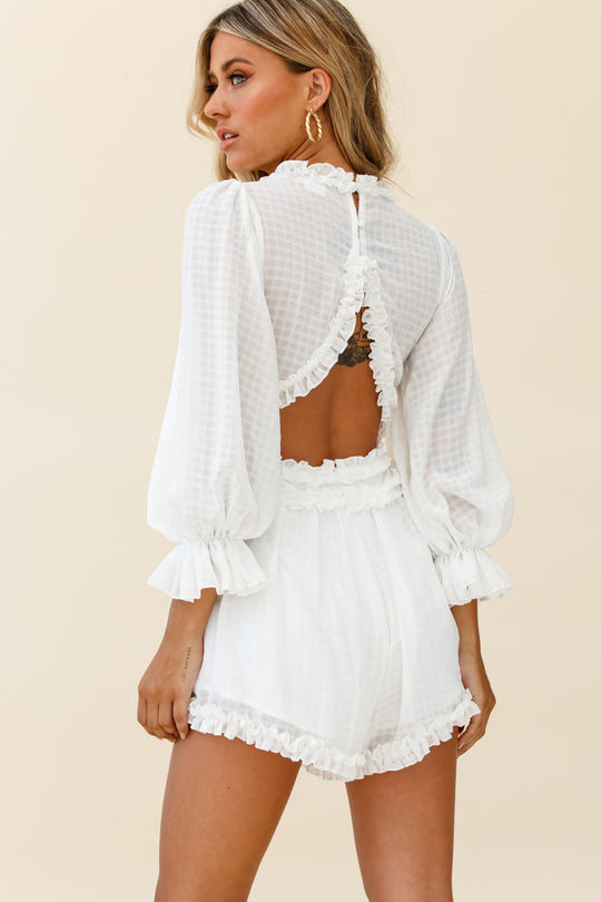 Charlotte Long Sleeve Frill Trim Romper White