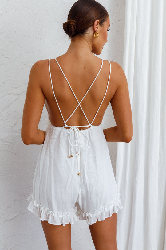Charlotte Strappy Back Frill trim Romper White