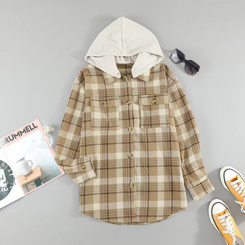 Charlotte Women's Plaid Long-Sleeved Jacket Ladies Hooded
