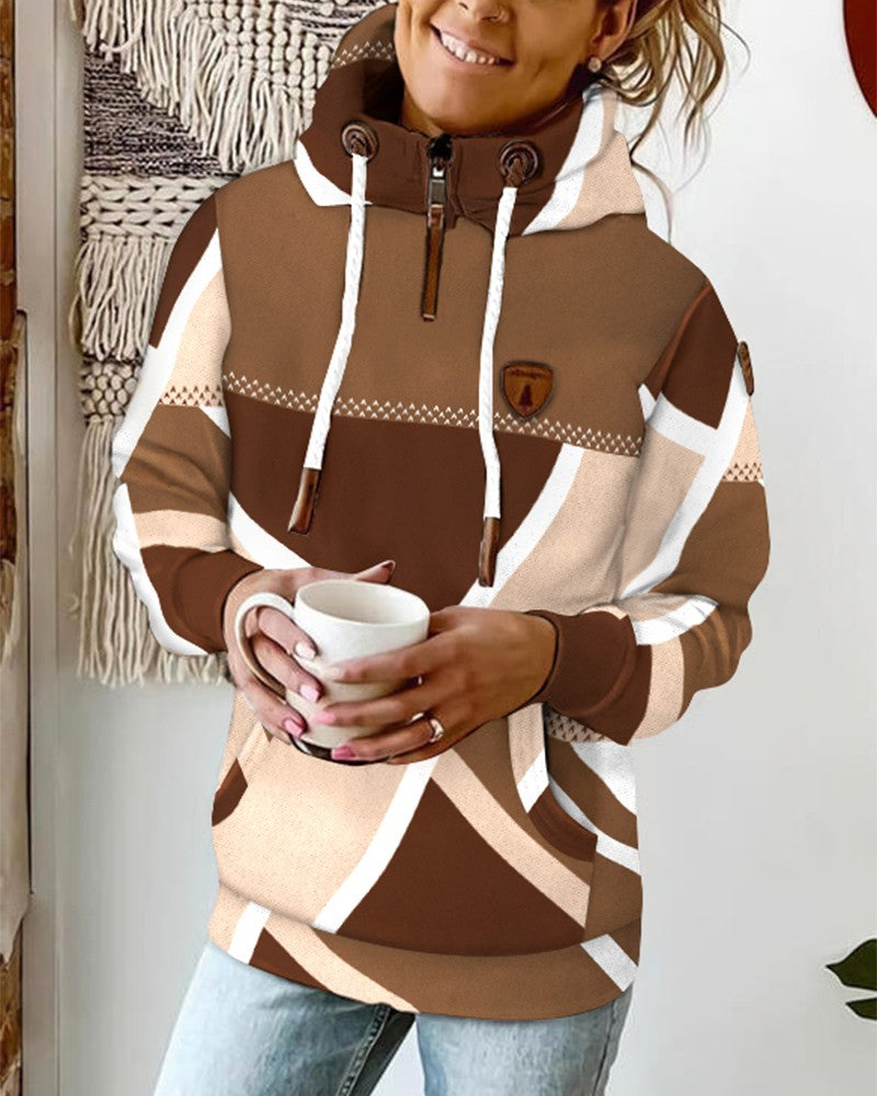 Geometric Print Long Sleeve Drawstring Hoodies