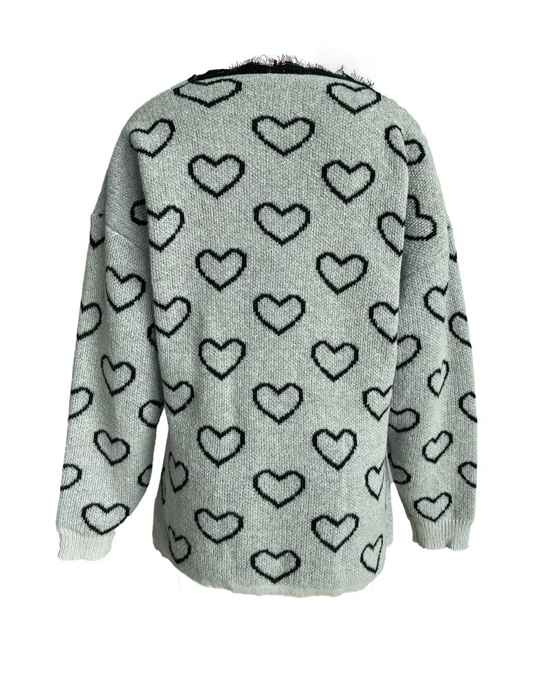 Heart Contrast Lace Long Sleeve Wrap Sweater