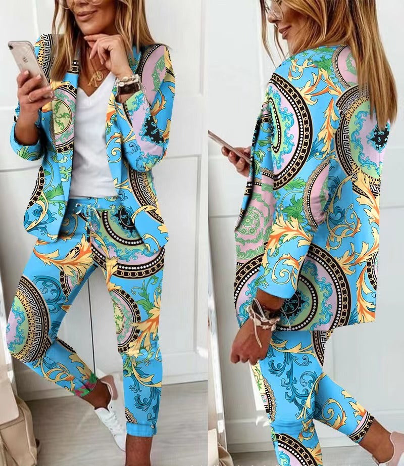 Lapel Neck Blazer Coat & Drawstring Pants Set