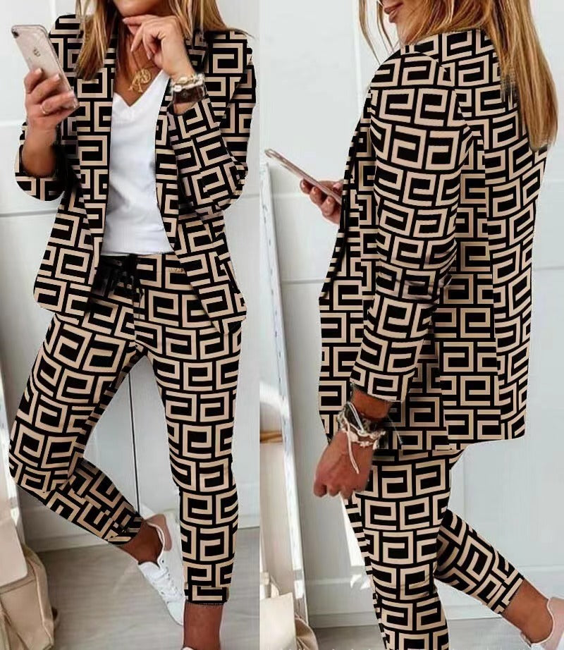 Lapel Neck Blazer Coat & Drawstring Pants Set