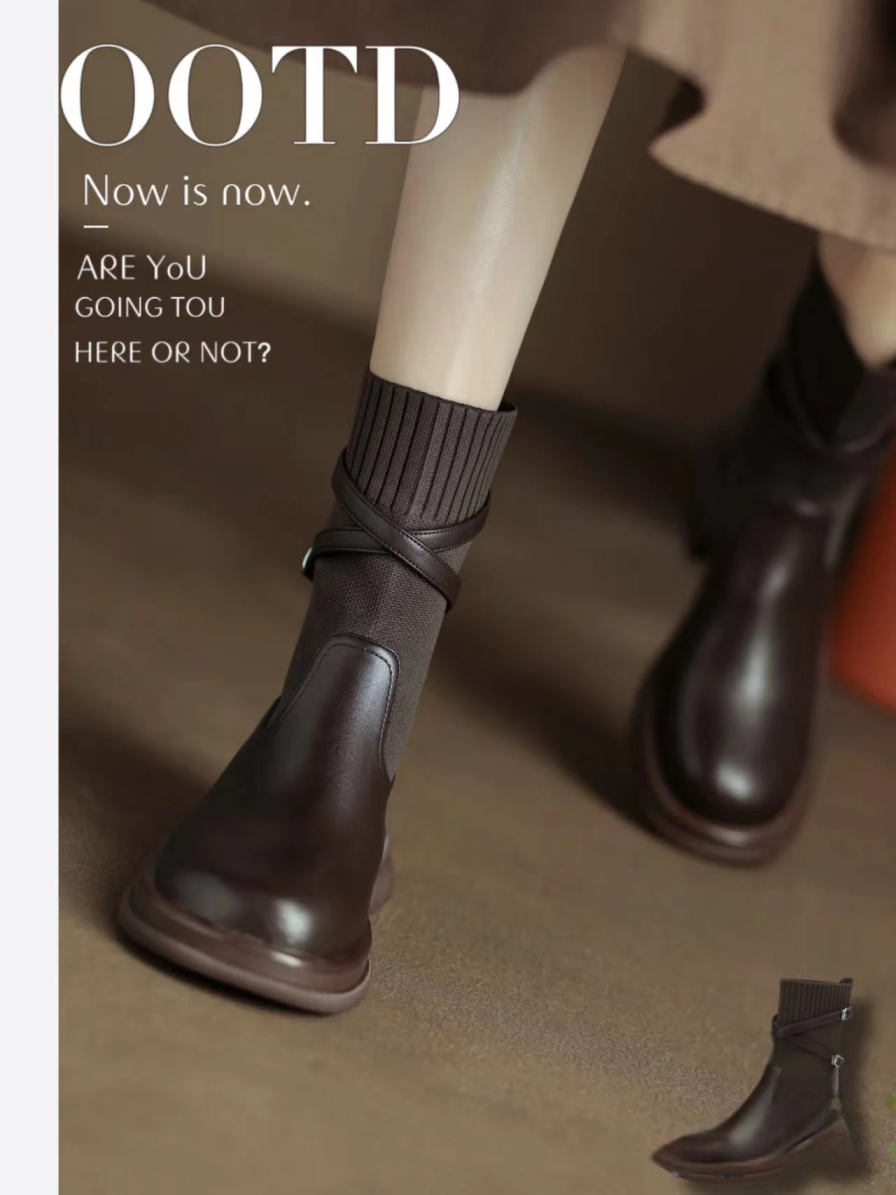 Women's Round Toe Vintage Thick Soled Short Tube Ankle Boot