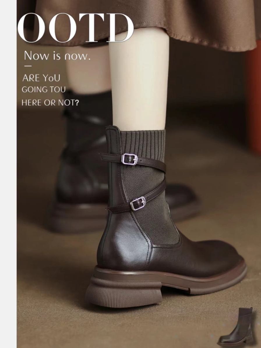 Women's Round Toe Vintage Thick Soled Short Tube Ankle Boot