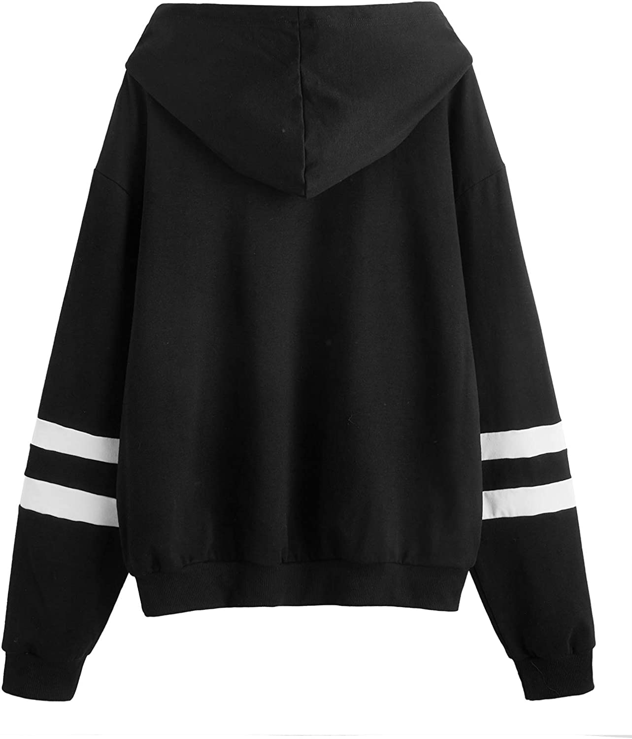 Women's Planet Print Striped Drawstring Pullover Sweatshirt Hoodies