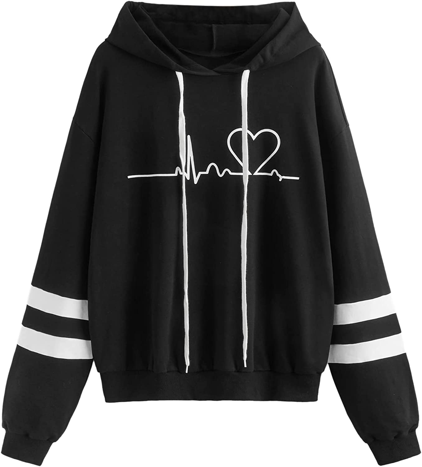 Women's Planet Print Striped Drawstring Pullover Sweatshirt Hoodies