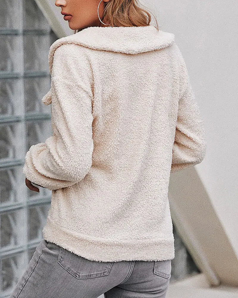 Women's Pocket Design Long Sleeve Fluffy Teddy Coat