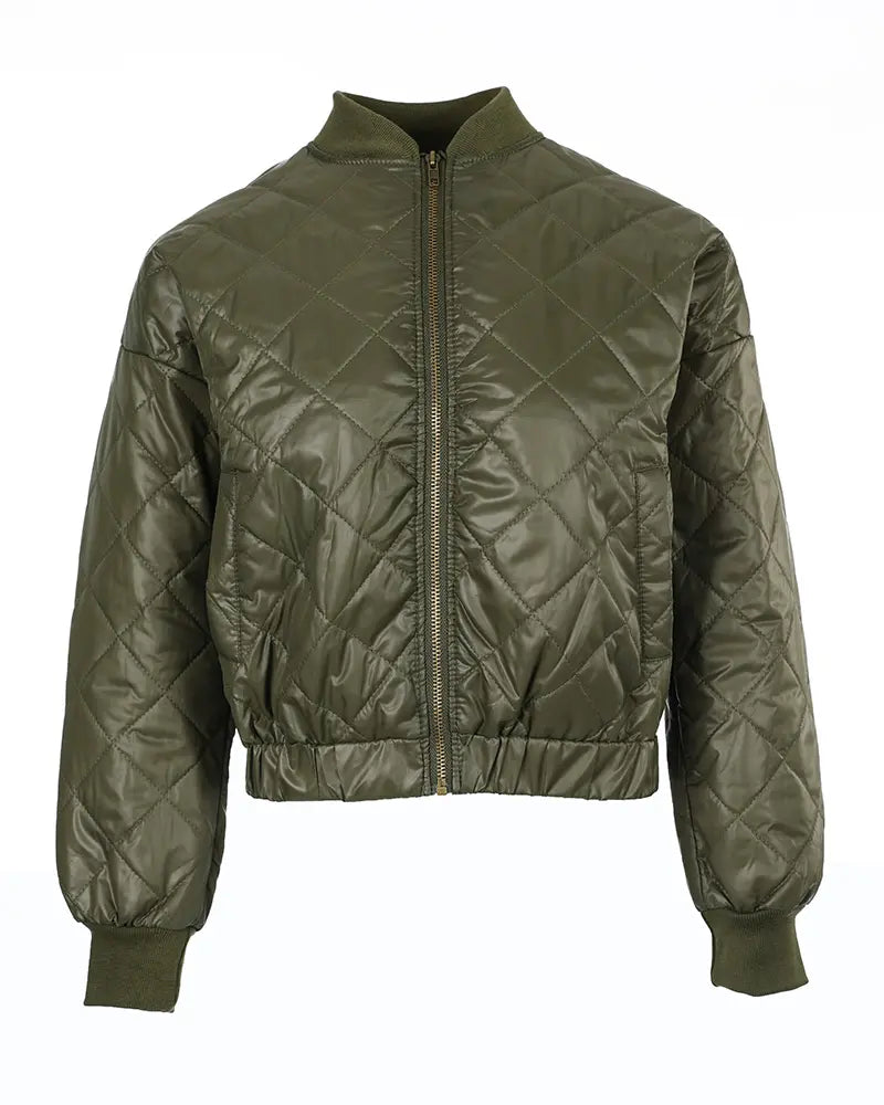 Women's Quilted Long Sleeve Zipper Design Puffer Jacket