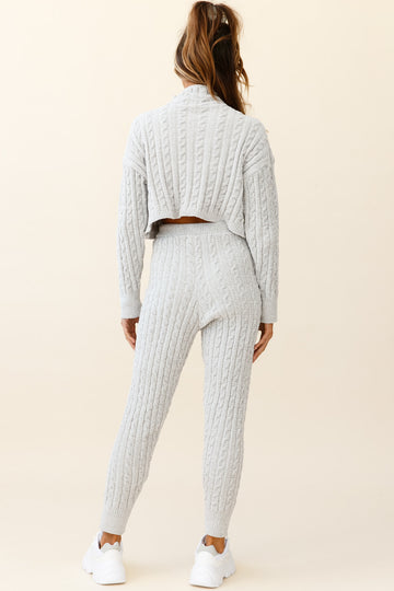 CHARLOTTE O-RING ZIPPER CABLE KNIT SWEATER GREY