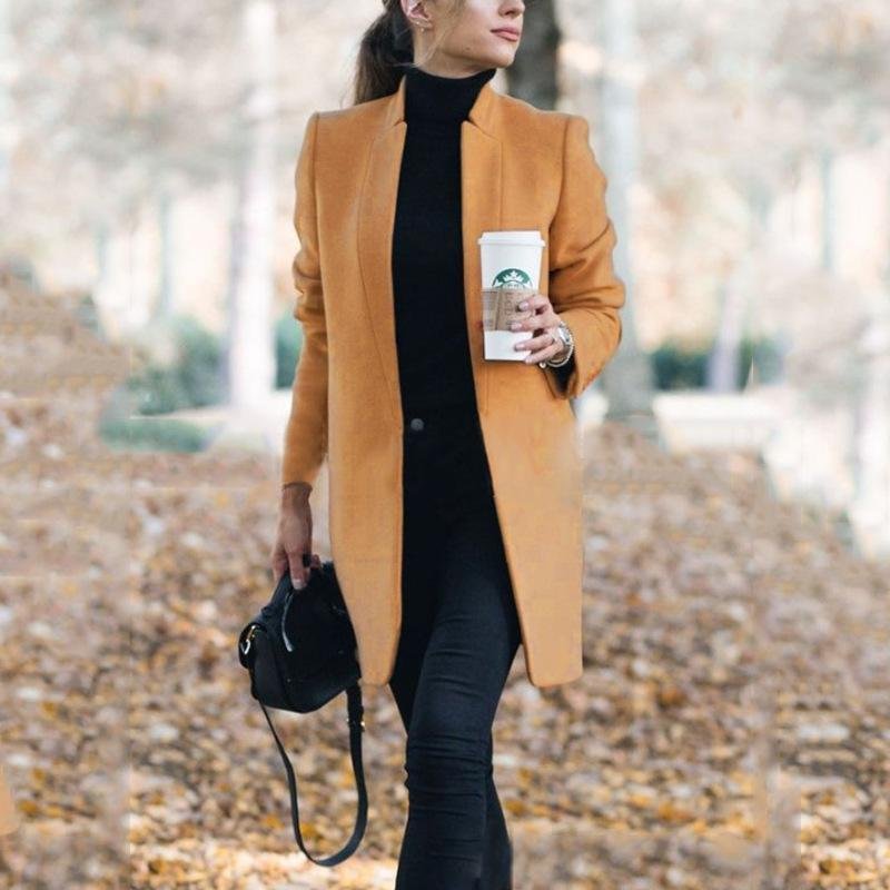 Women's Stylish Casual Solid Color Mandarin Collar Coat
