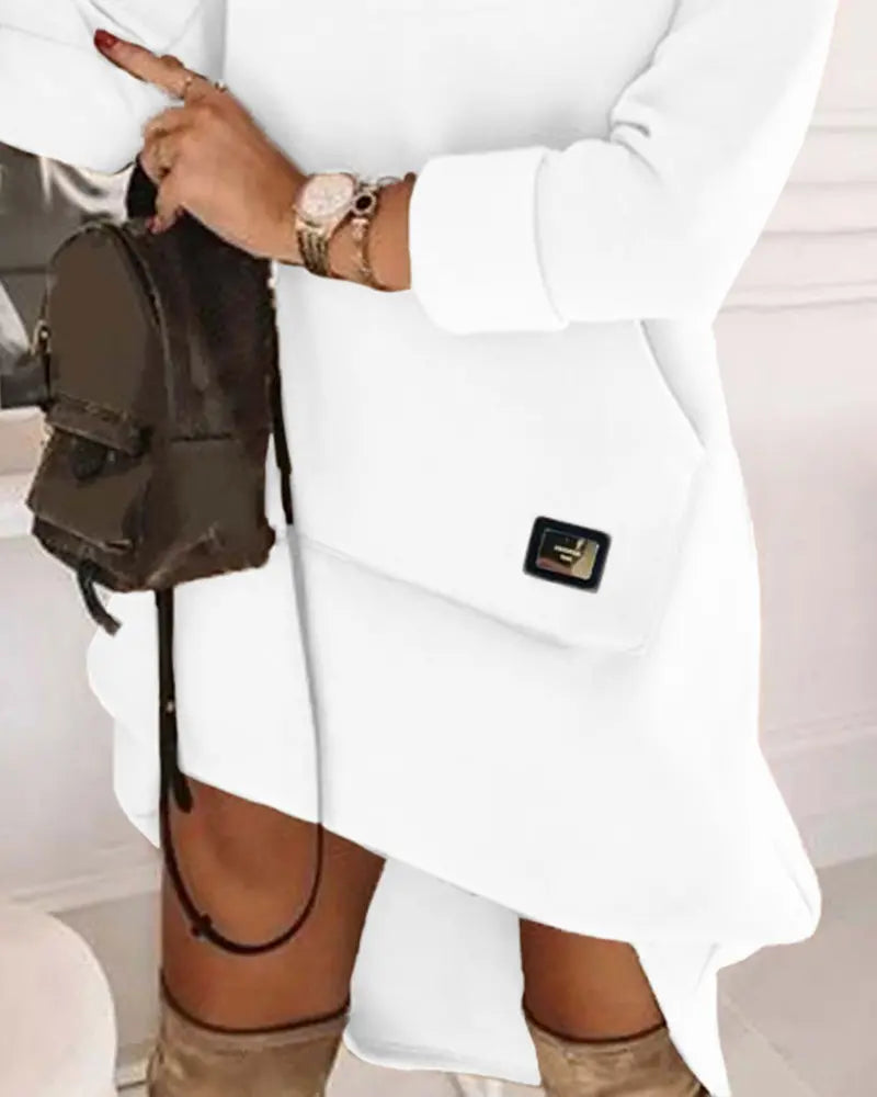 High Neck Long Sleeve Sweatshirt Casual Dress