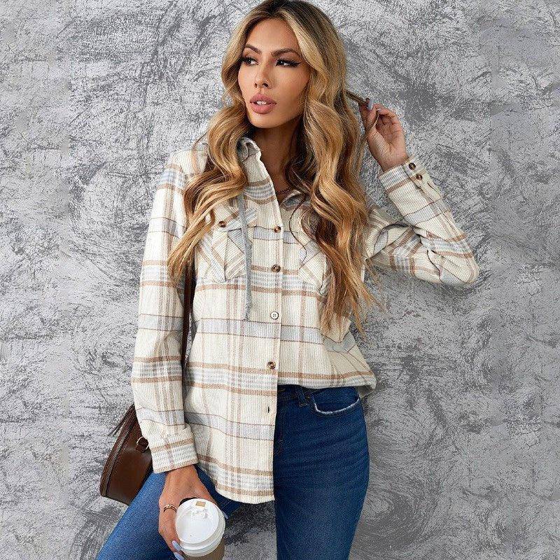 Charlotte Plaid Jacket Long-Sleeved Jacket Ladies Hooded - Charlotte-dress