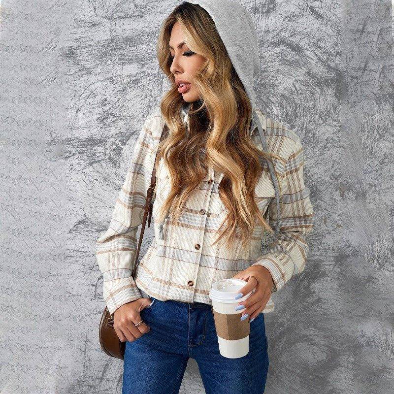 Charlotte Plaid Jacket Long-Sleeved Jacket Ladies Hooded - Charlotte-dress