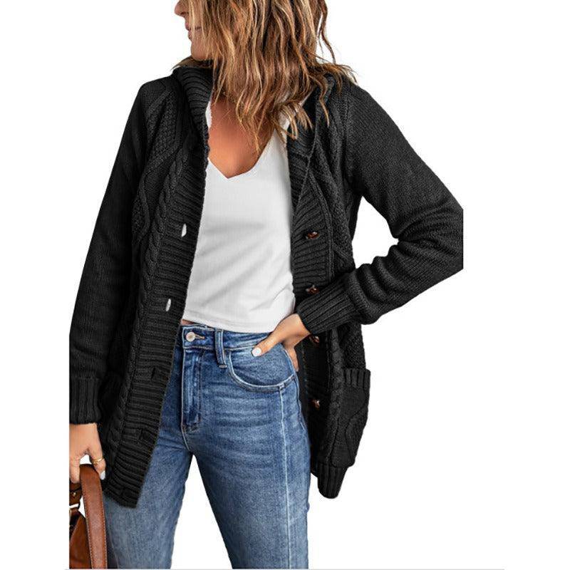 Women's Loose Knit Button Down Cardigan Sweater Coat with Pockets