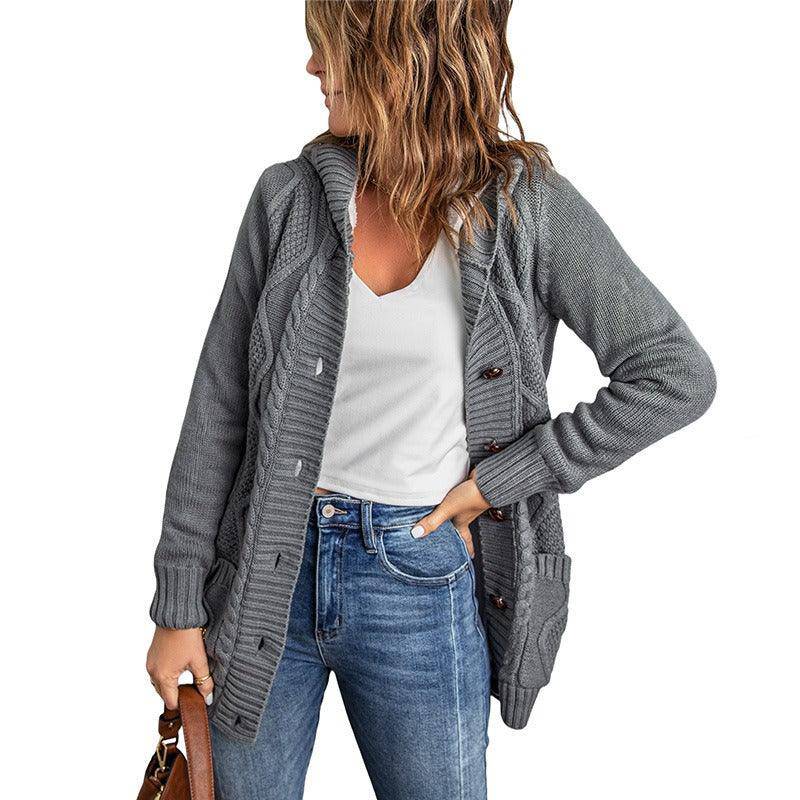 Women's Loose Knit Button Down Cardigan Sweater Coat with Pockets