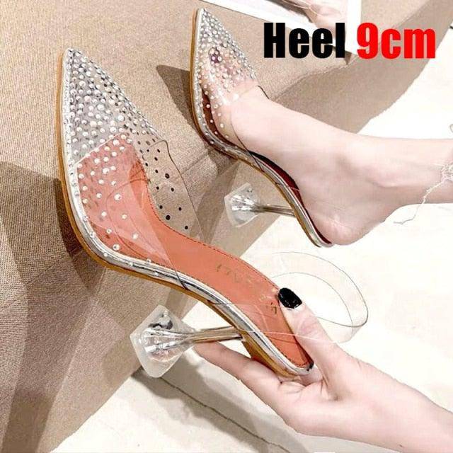 👠Crystal Rhinestones Slingback Pointed Toe High Heel Sandals