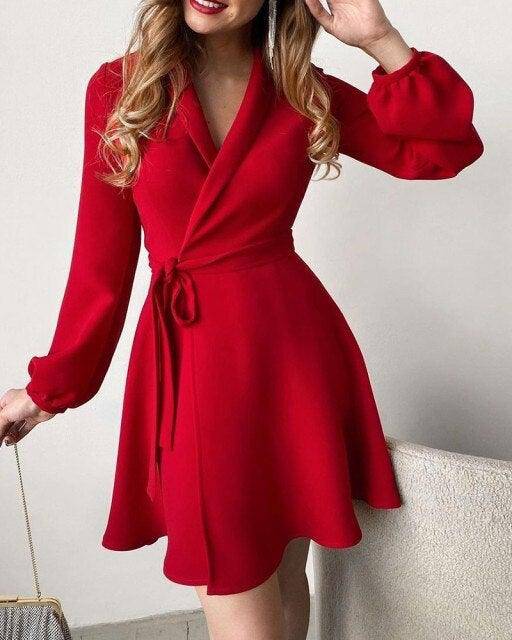 Spring Women's Printed Color Dresses Fashion Lace-up Ladies Dress - Charlotte-dress
