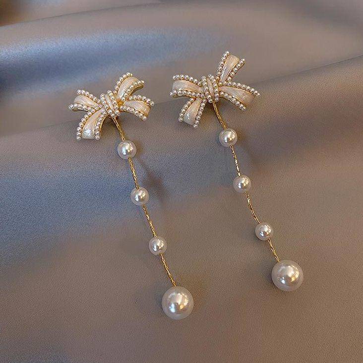 Buy 925 Silver Butterfly Pearl Long Pendant Earrings for only $27.99 at Charlotte-dress!
