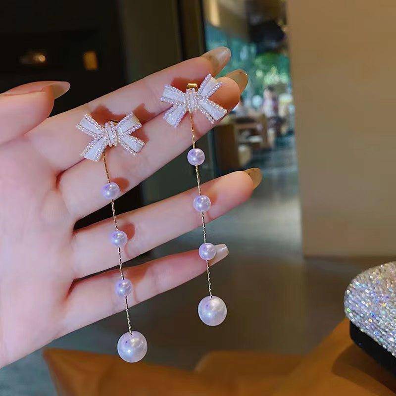 Buy 925 Silver Butterfly Pearl Long Pendant Earrings for only $27.99 at Charlotte-dress!
