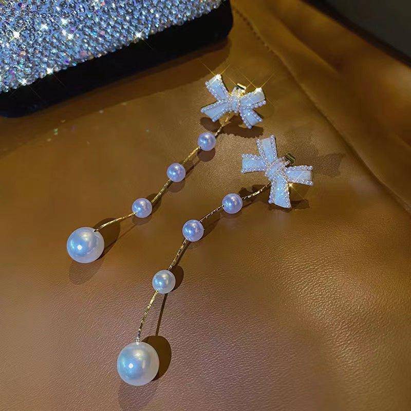 Buy 925 Silver Butterfly Pearl Long Pendant Earrings for only $27.99 at Charlotte-dress!