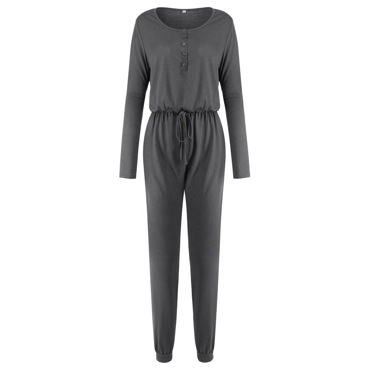 Charlotte Women's Solid Color Round Neck Long Sleeve Skinny Jumpsuit