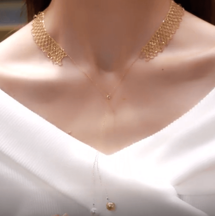 Gold-plated 18K Flash Mesh Lace Necklace with Pearl Pandent