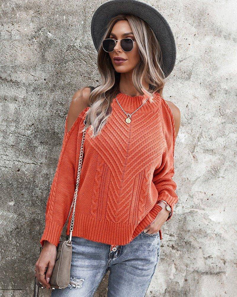 Charlotte loose jacket long sleeve V-neck sexy solid color top sweater - Charlotte-dress