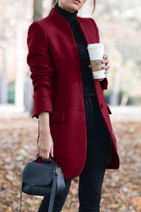 Women's Stylish Casual Solid Color Mandarin Collar Coat