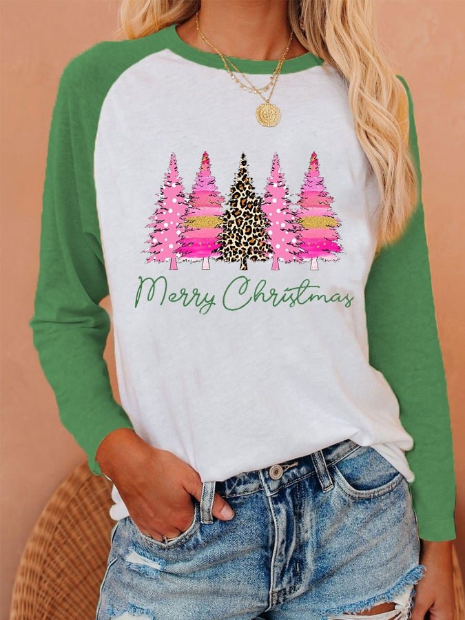 Women's Merry Christmas Print Casual Long-Sleeve T-Shirt