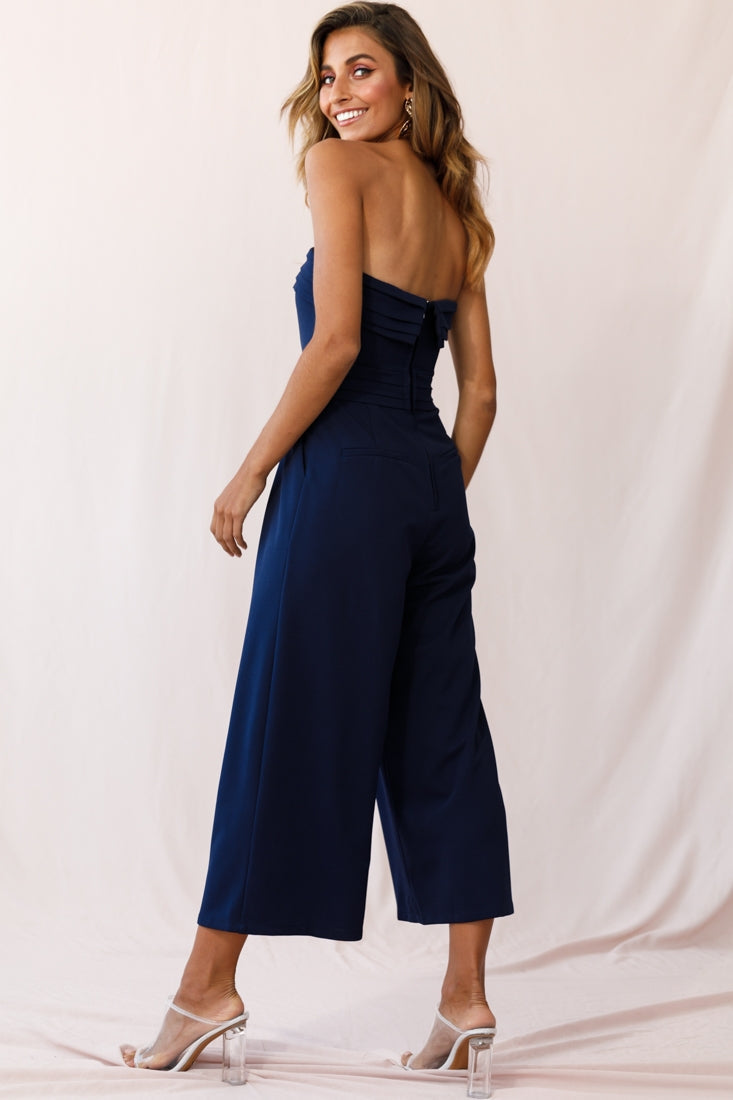 Charlotte Chosen Strapless Wide Leg Jumpsuit Navy