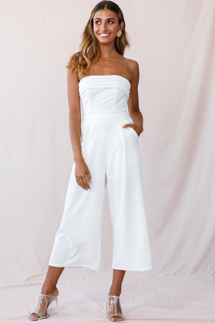 Charlotte Strapless Wide Leg Jumpsuit White
