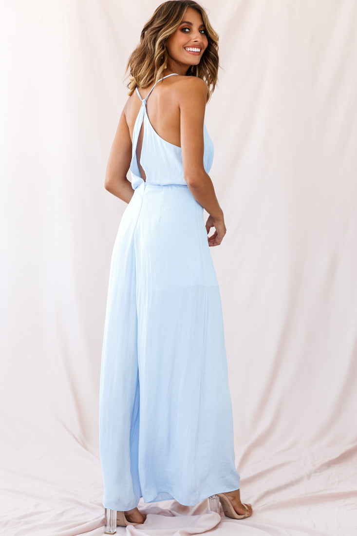 Charlotte Wide-Leg Cowl Neck Jumpsuit Steel Blue