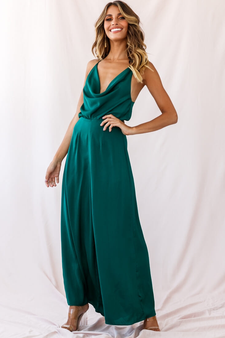 Charlotte Wide-Leg Cowl Neck Jumpsuit Forest Green