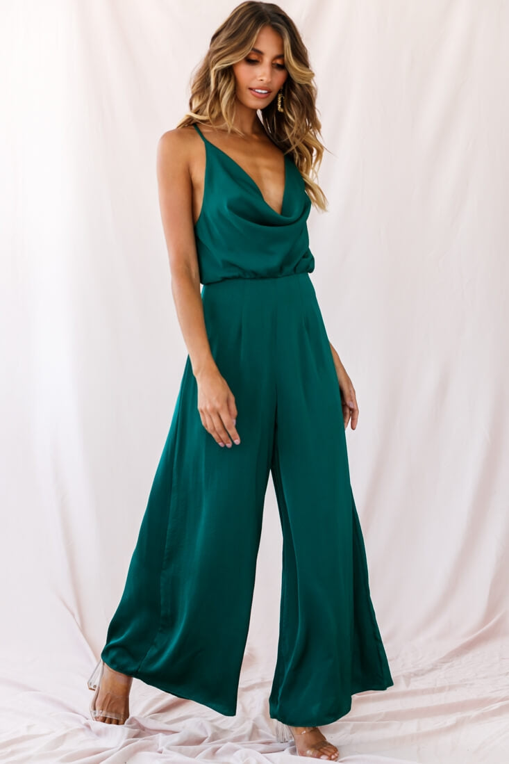 Charlotte Wide-Leg Cowl Neck Jumpsuit Forest Green