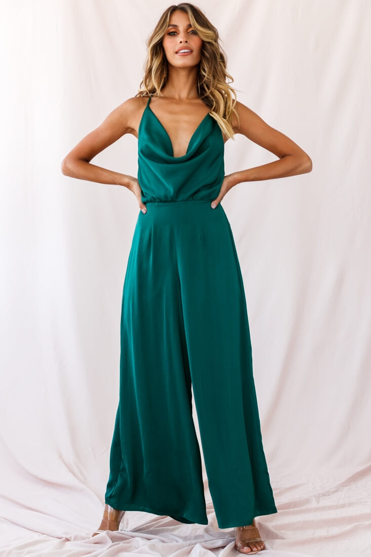 Charlotte Wide-Leg Cowl Neck Jumpsuit Forest Green