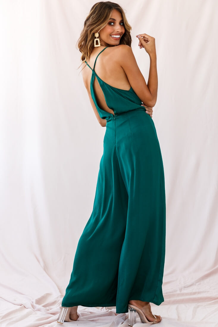 Charlotte Wide-Leg Cowl Neck Jumpsuit Forest Green
