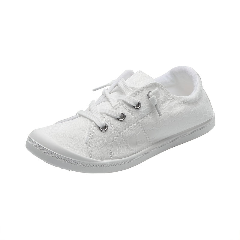 Women's Casual Lace Up Low Top Flat Sneakers White CD431