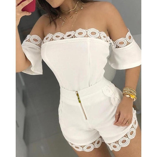 Slim Fit Off Shoulder Lace Two Piece Set CD623