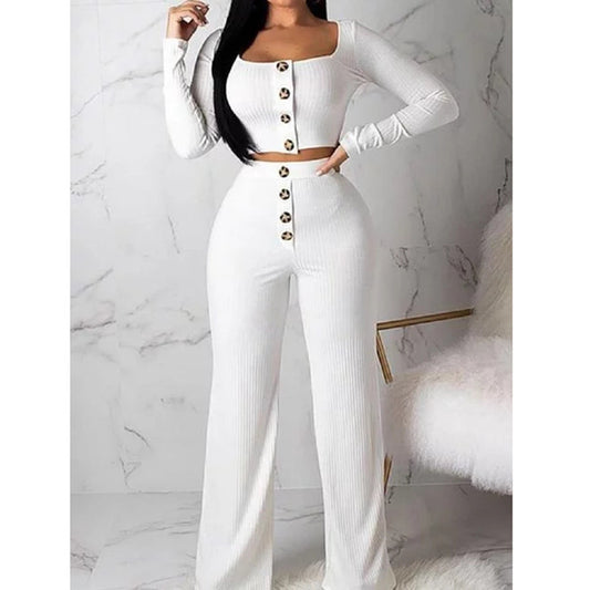 Long Sleeved Cardigan Button Casual Set CD594