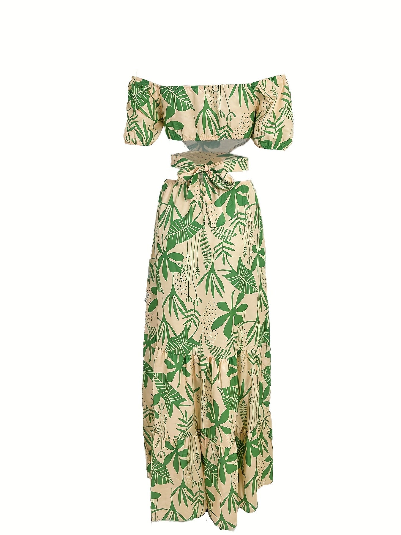 Tropical Print Off Shoulder Cut Out Maxi Dresses CD179