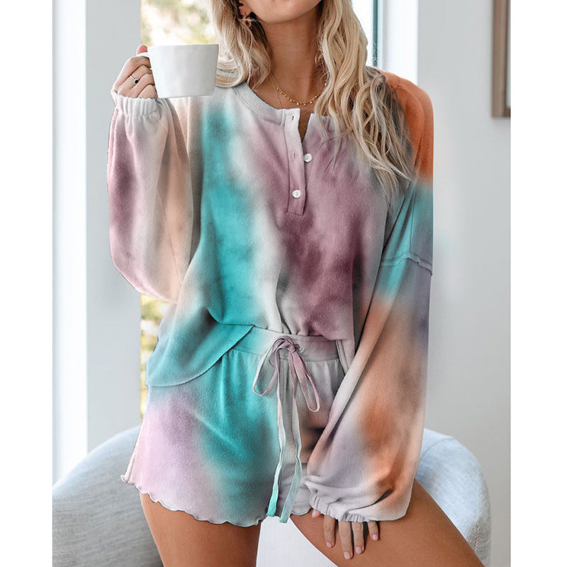 Tie Dyed Printed Shorts Set Home Suit for Women CD598