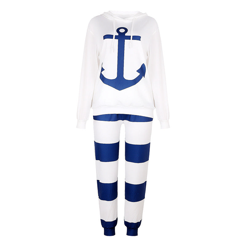 Women's Loose Print Hooded Sports Set CD620