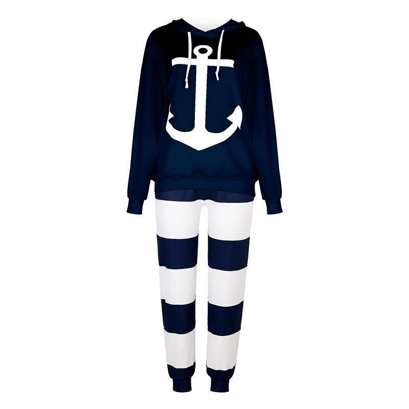 Women's Loose Print Hooded Sports Set CD620